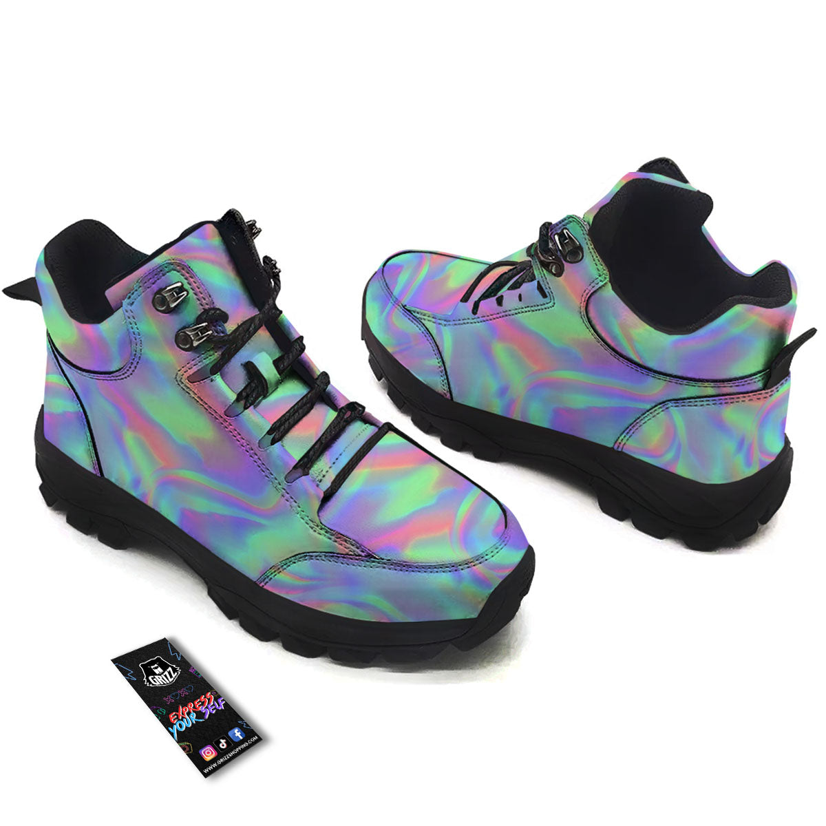 Trippy Psychedelic Holographic Print Hiking Shoes-grizzshop