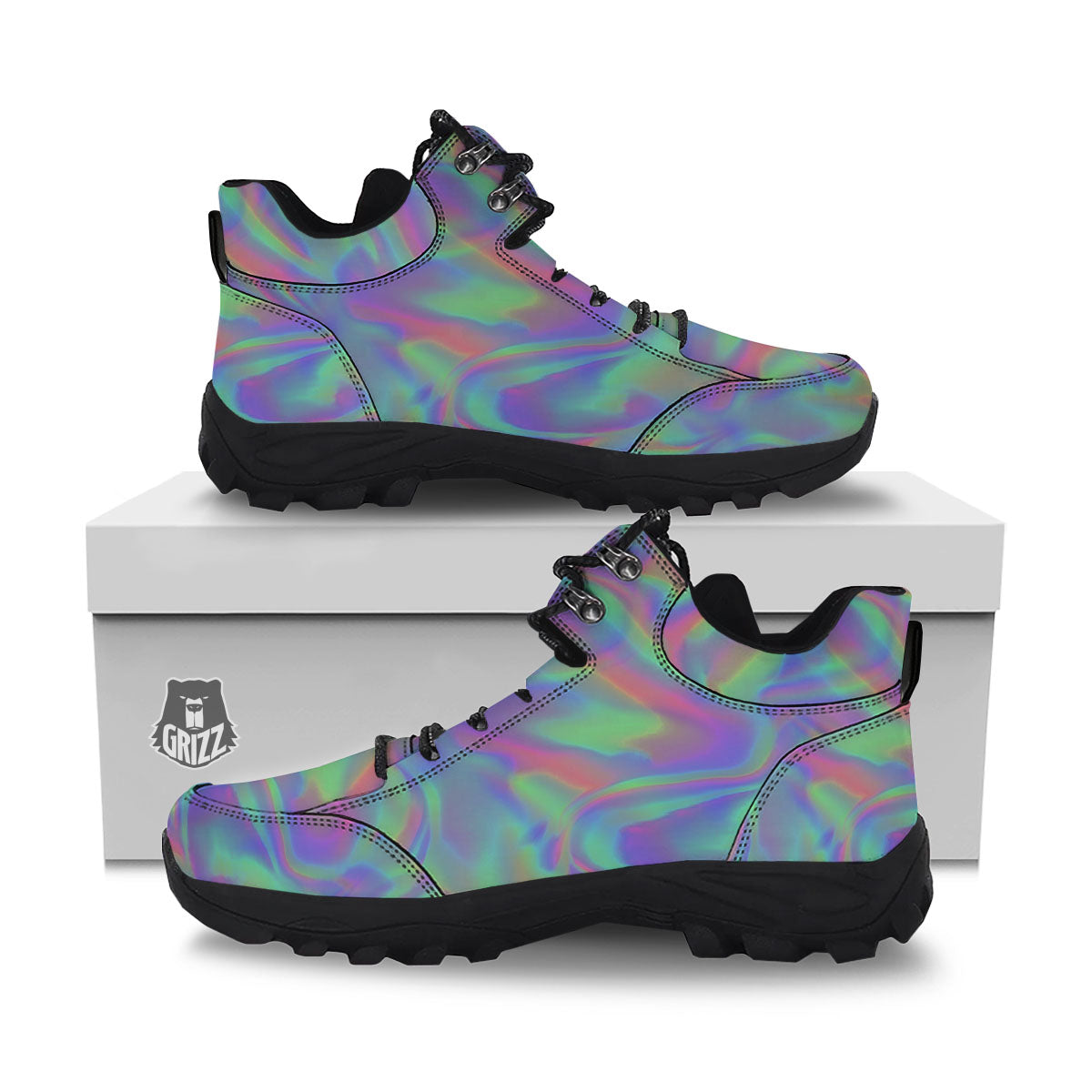 Trippy Psychedelic Holographic Print Hiking Shoes-grizzshop