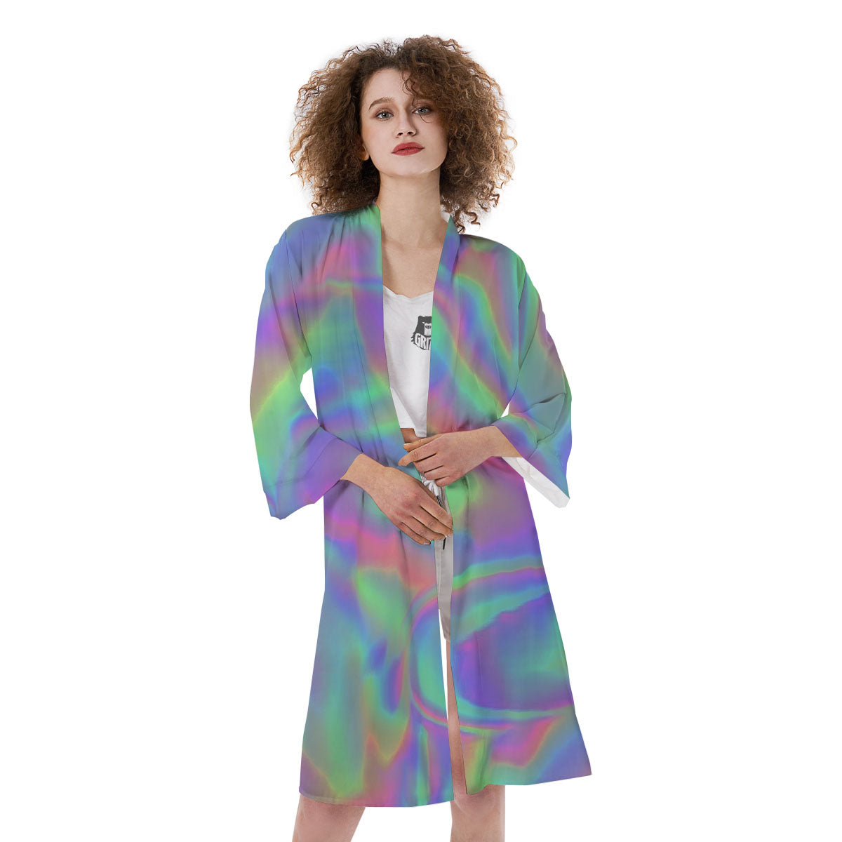 Trippy Psychedelic Holographic Print Kimono-grizzshop
