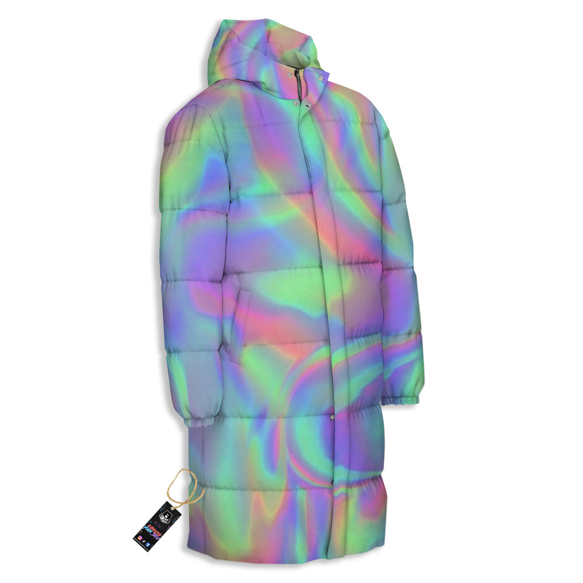 Trippy Psychedelic Holographic Print Long Down Jacket-grizzshop