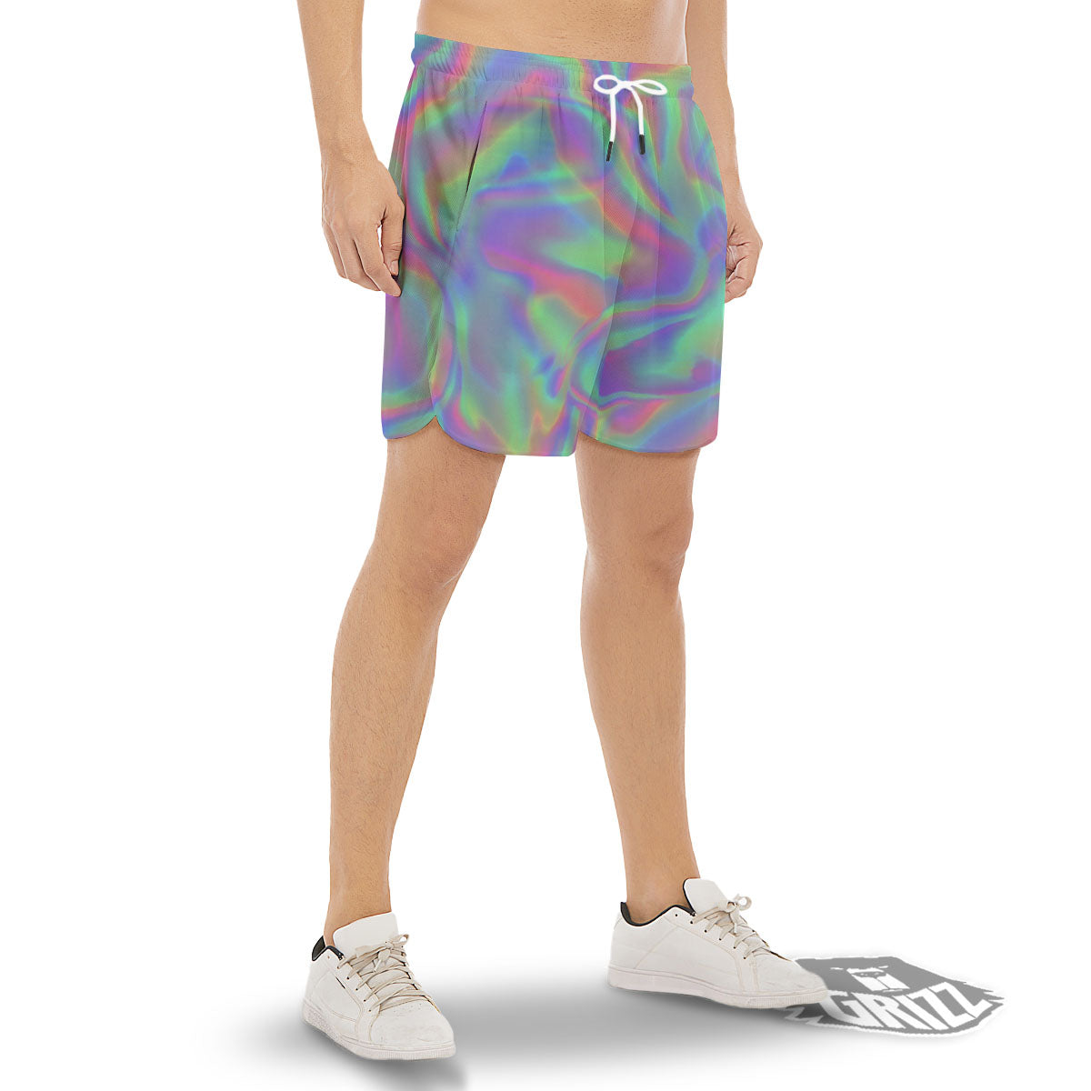 Trippy Psychedelic Holographic Print Men's Gym Shorts-grizzshop
