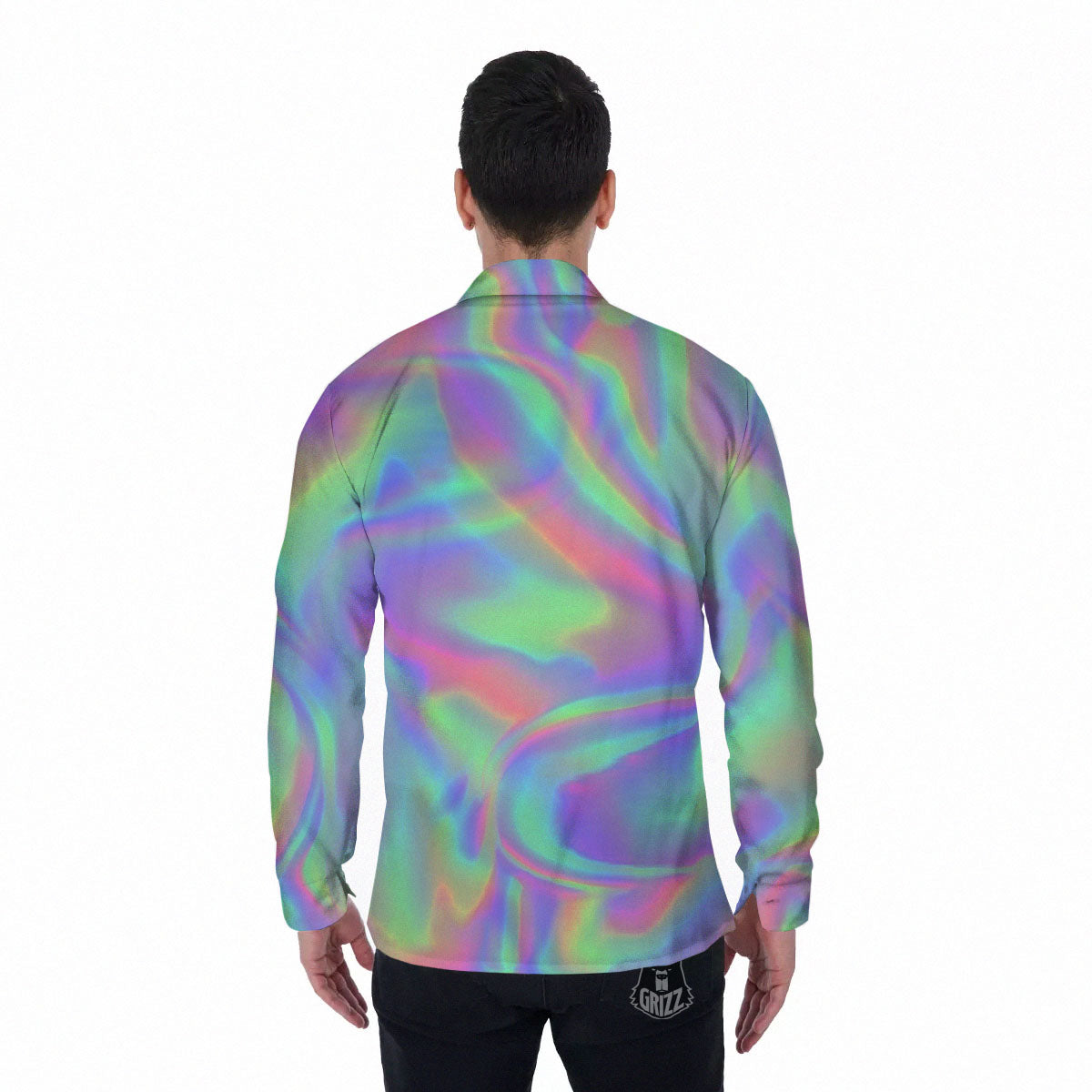 Trippy Psychedelic Holographic Print Men's Long Sleeve Shirts-grizzshop