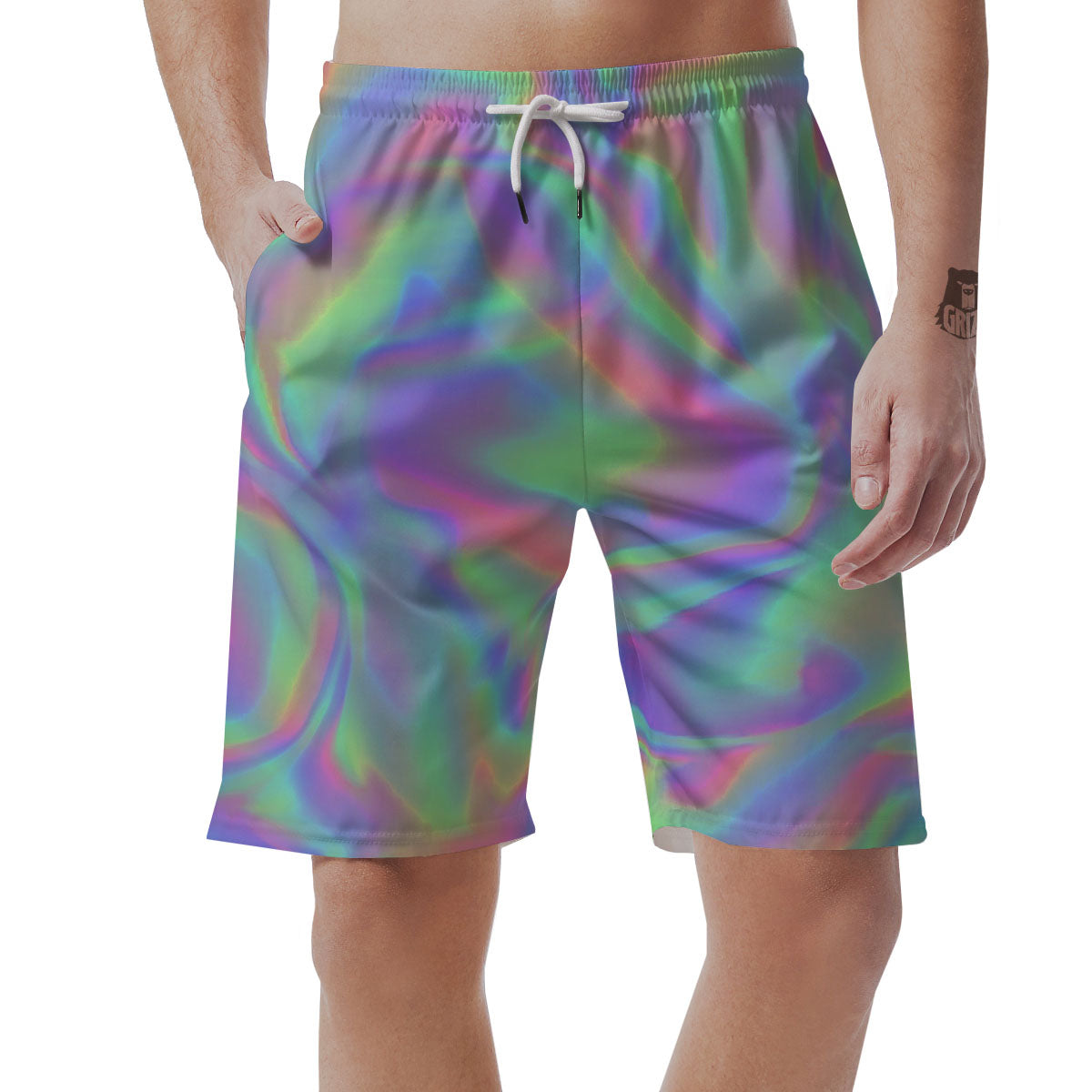 Trippy Psychedelic Holographic Print Men's Shorts-grizzshop