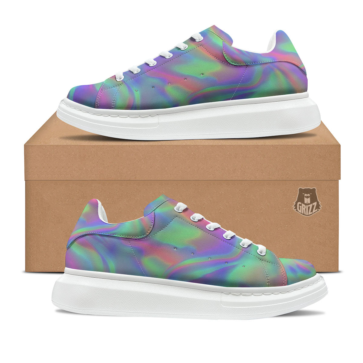 Trippy Psychedelic Holographic Print Platform Shoes-grizzshop