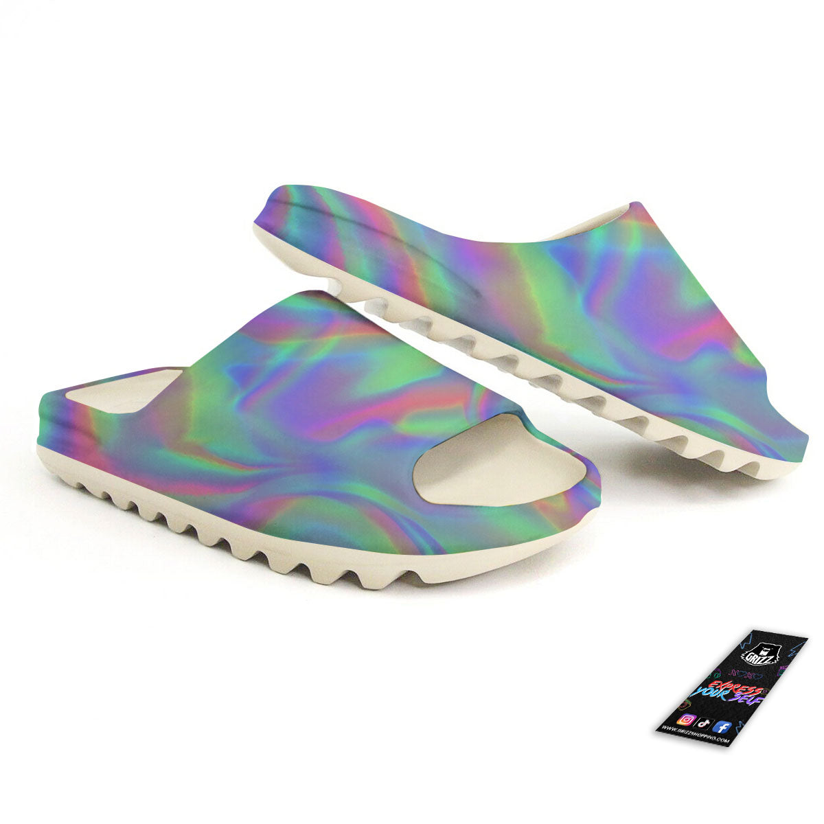 Trippy Psychedelic Holographic Print Sandals-grizzshop