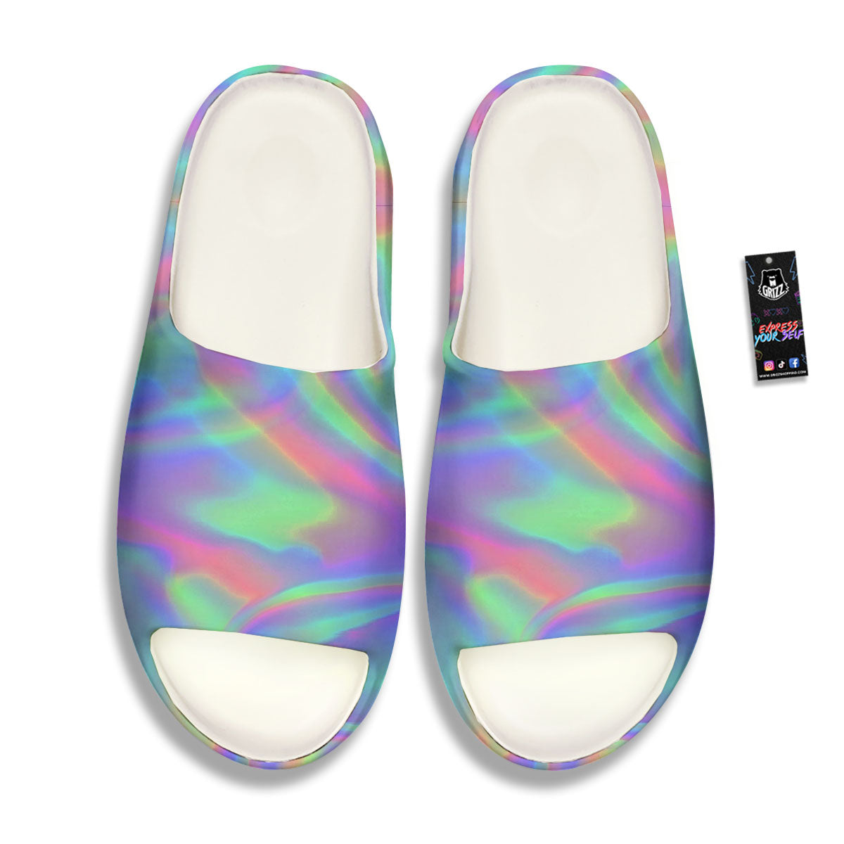 Trippy Psychedelic Holographic Print Sandals-grizzshop