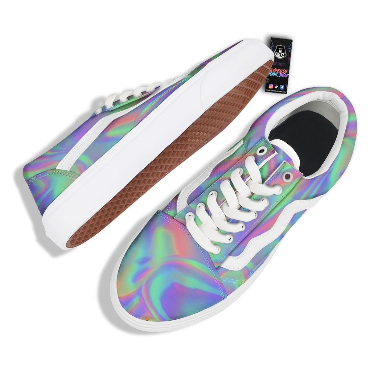 Trippy Psychedelic Holographic Print Skate Shoes-grizzshop
