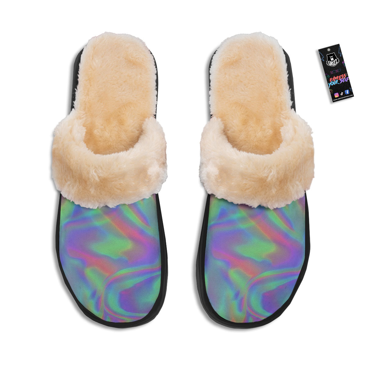 Trippy Psychedelic Holographic Print Slippers-grizzshop