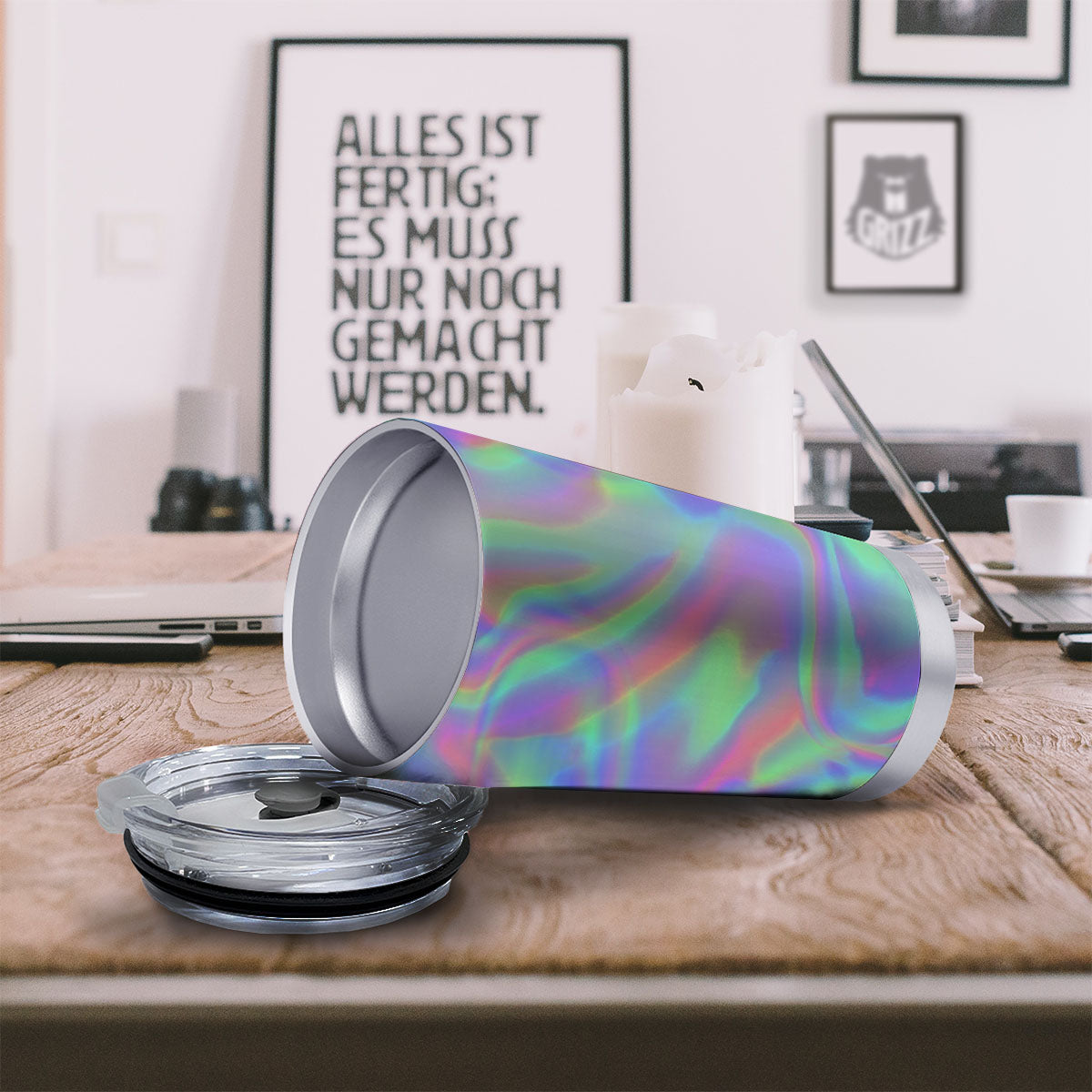 Trippy Psychedelic Holographic Print Tumbler-grizzshop