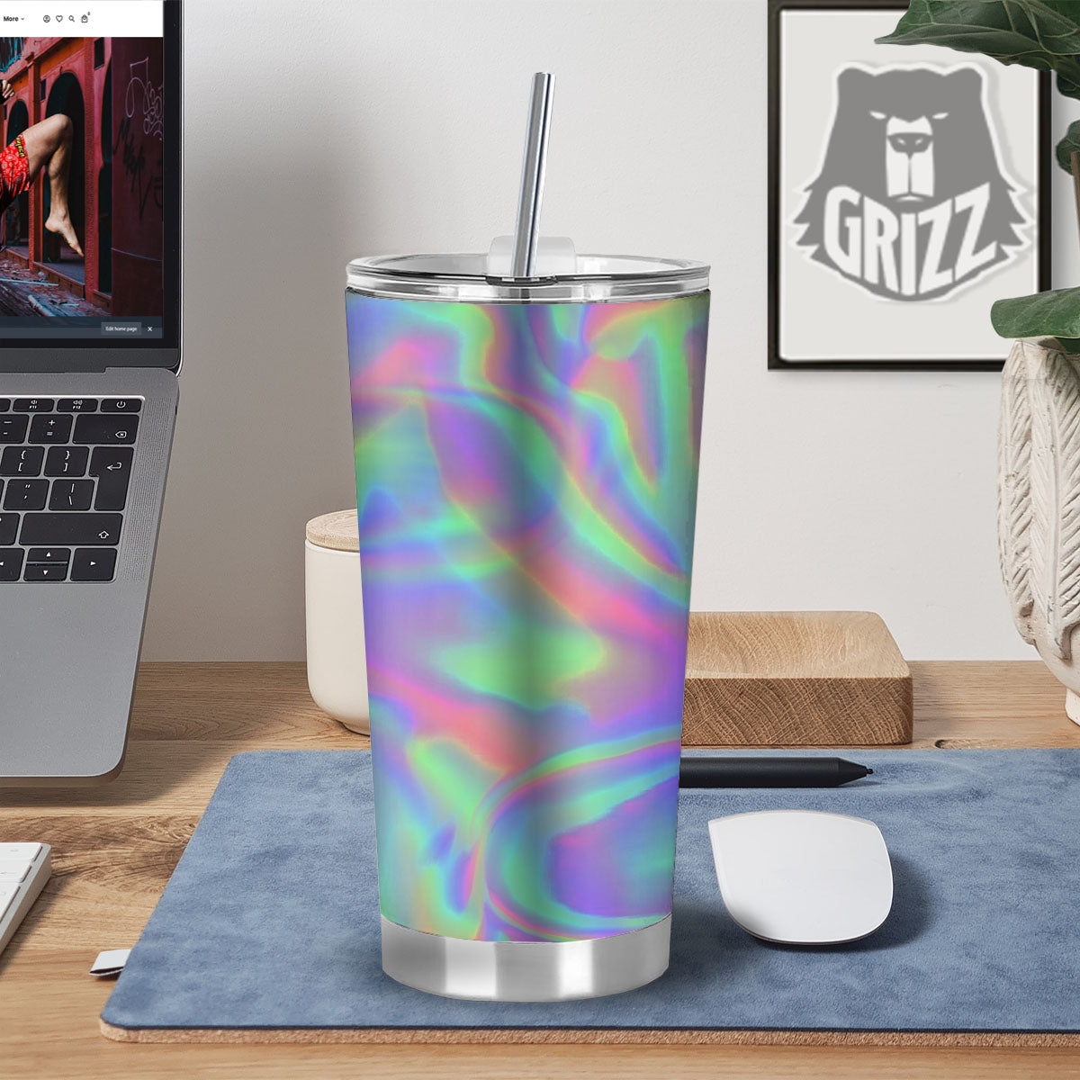 Trippy Psychedelic Holographic Print Tumbler-grizzshop