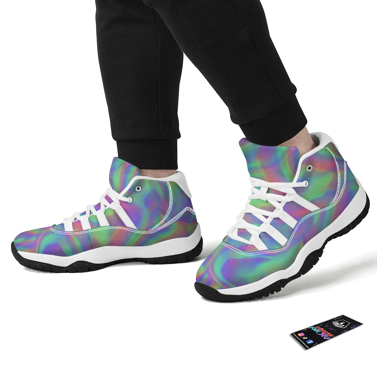 Trippy Psychedelic Holographic Print White Bball Shoes-grizzshop