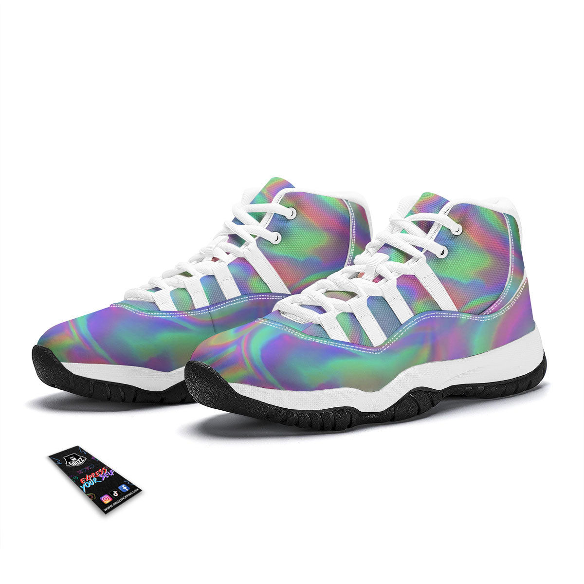Trippy Psychedelic Holographic Print White Bball Shoes-grizzshop