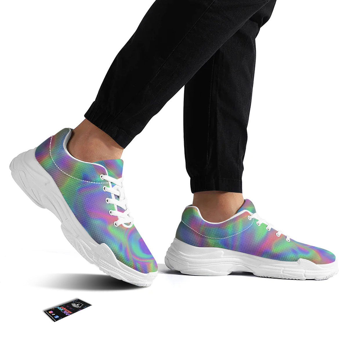 Trippy Psychedelic Holographic Print White Chunky Shoes-grizzshop
