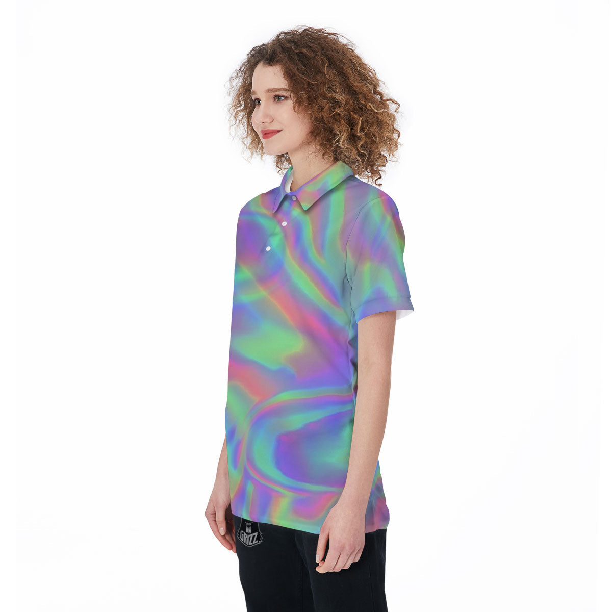 Trippy Psychedelic Holographic Print Women's Golf Shirts-grizzshop