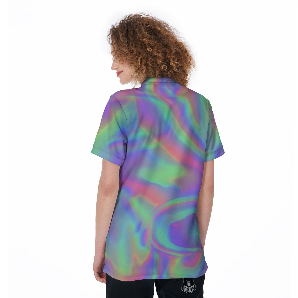 Trippy Psychedelic Holographic Print Women's Golf Shirts-grizzshop
