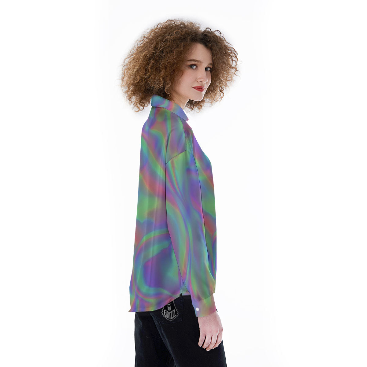 Trippy Psychedelic Holographic Print Women's Long Sleeve Shirts-grizzshop