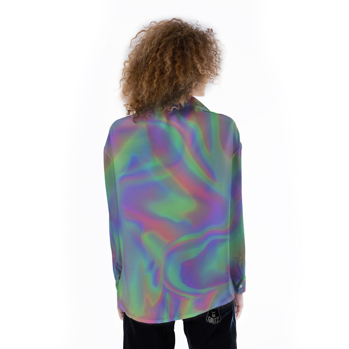 Trippy Psychedelic Holographic Print Women's Long Sleeve Shirts-grizzshop
