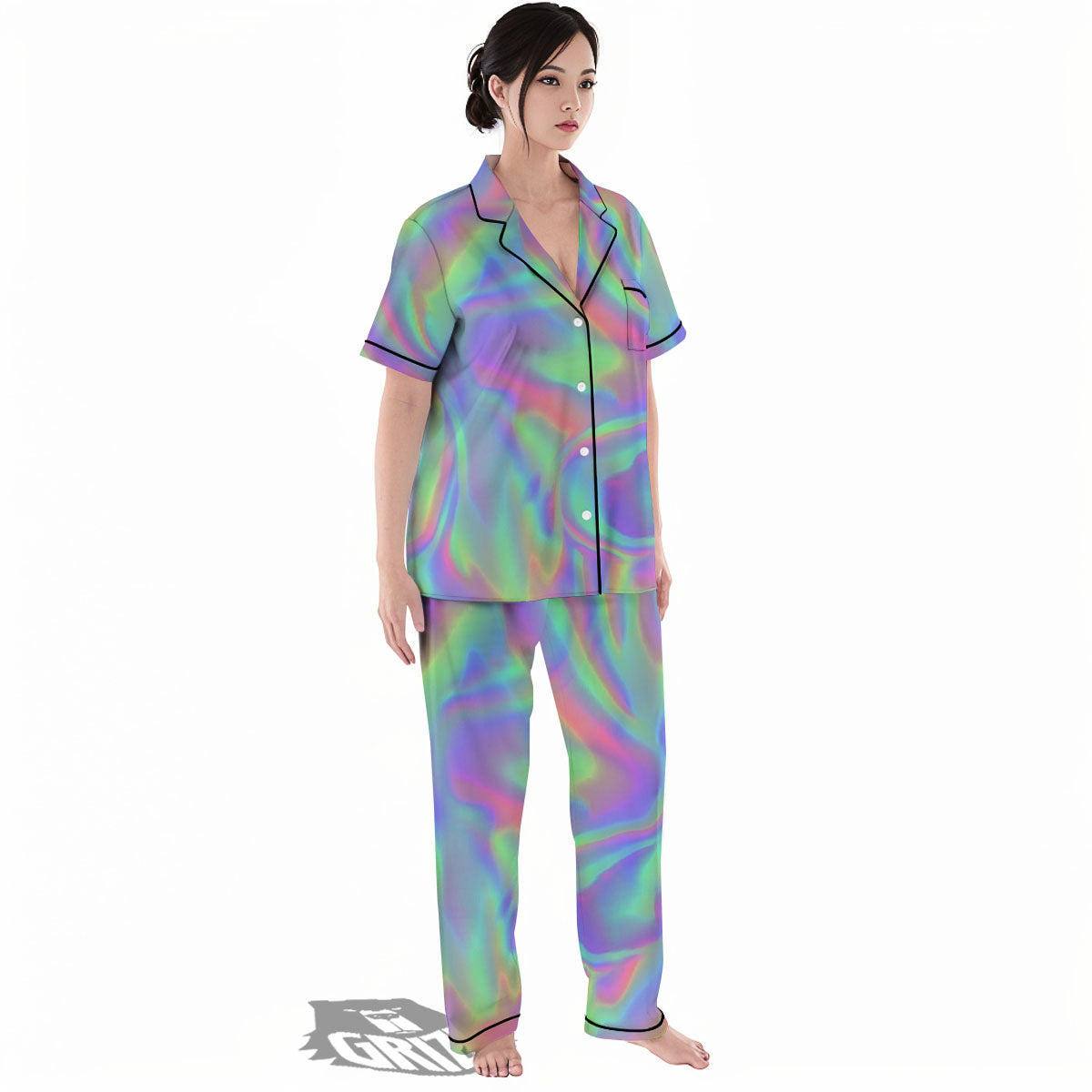Trippy Psychedelic Holographic Print Women's Pajamas Set-grizzshop