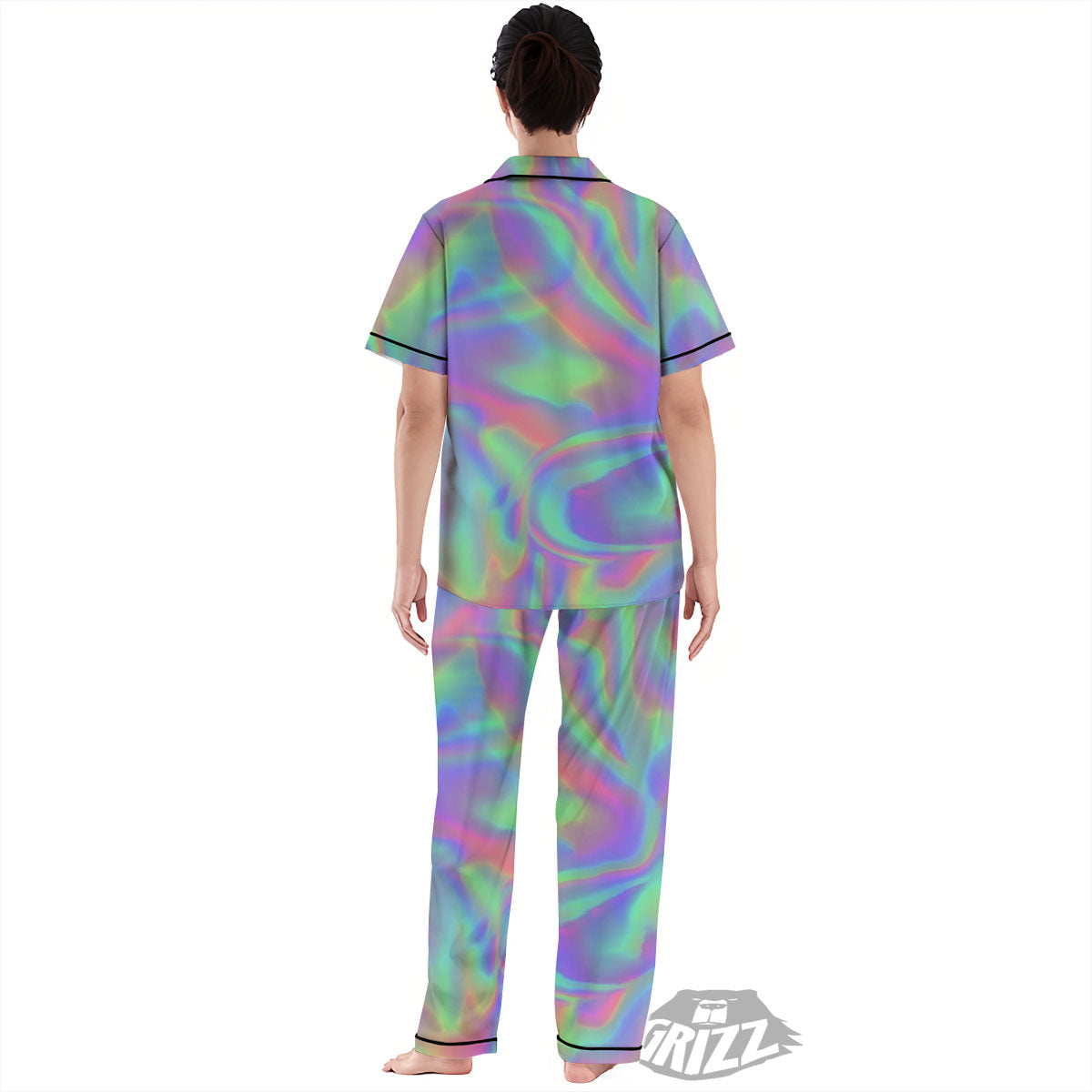 Trippy Psychedelic Holographic Print Women's Pajamas Set-grizzshop