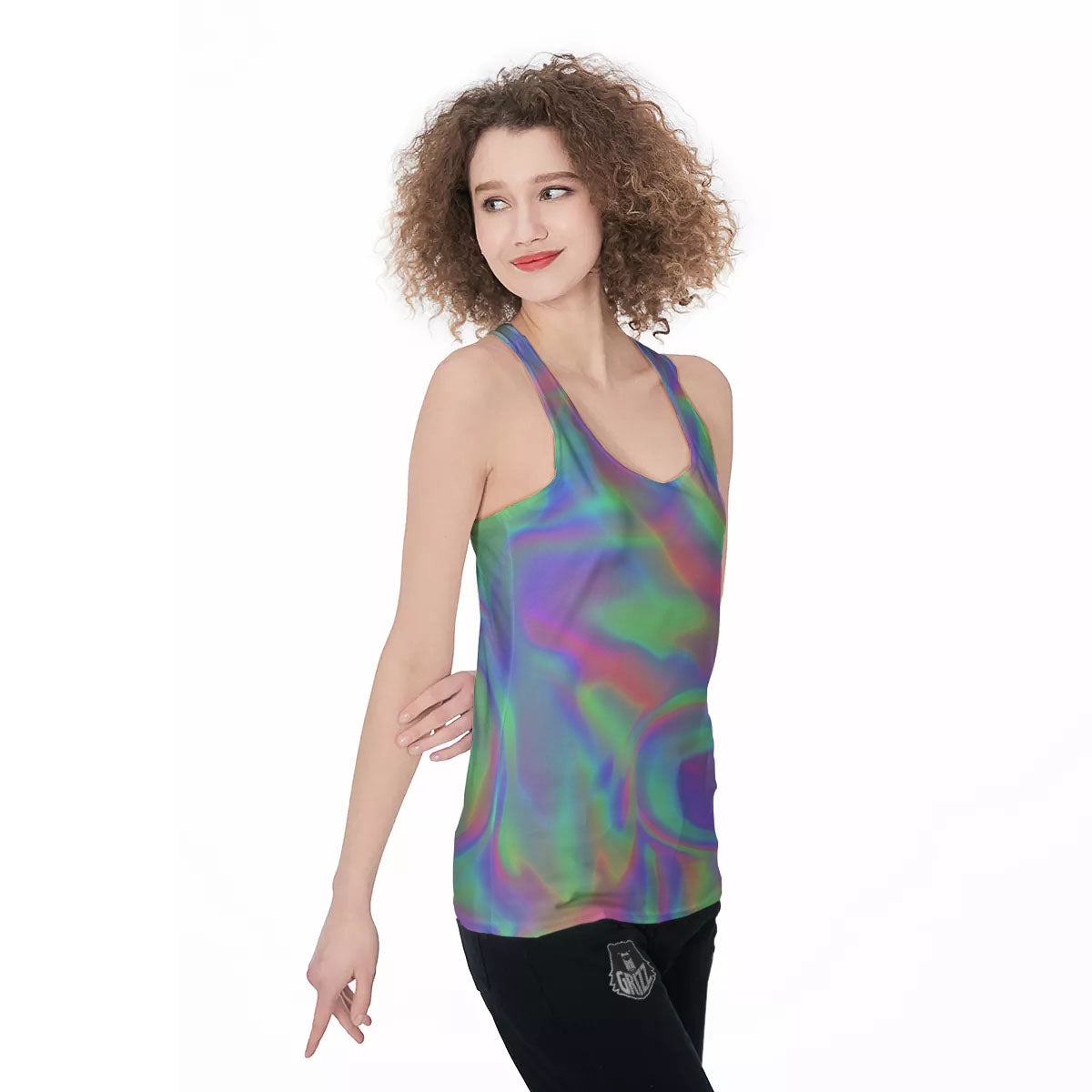 Trippy Psychedelic Holographic Print Women's Racerback Tank Top-grizzshop