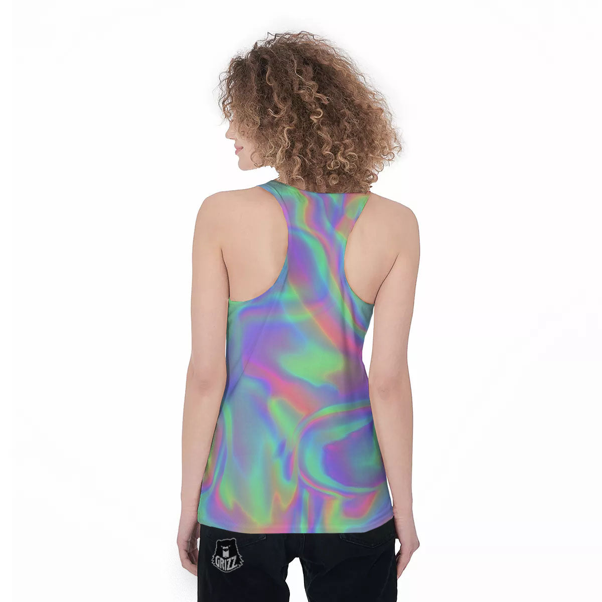 Trippy Psychedelic Holographic Print Women's Racerback Tank Top-grizzshop