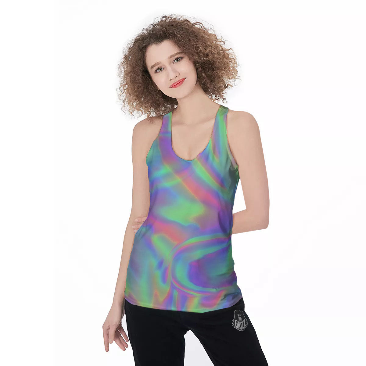 Trippy Psychedelic Holographic Print Women's Racerback Tank Top-grizzshop