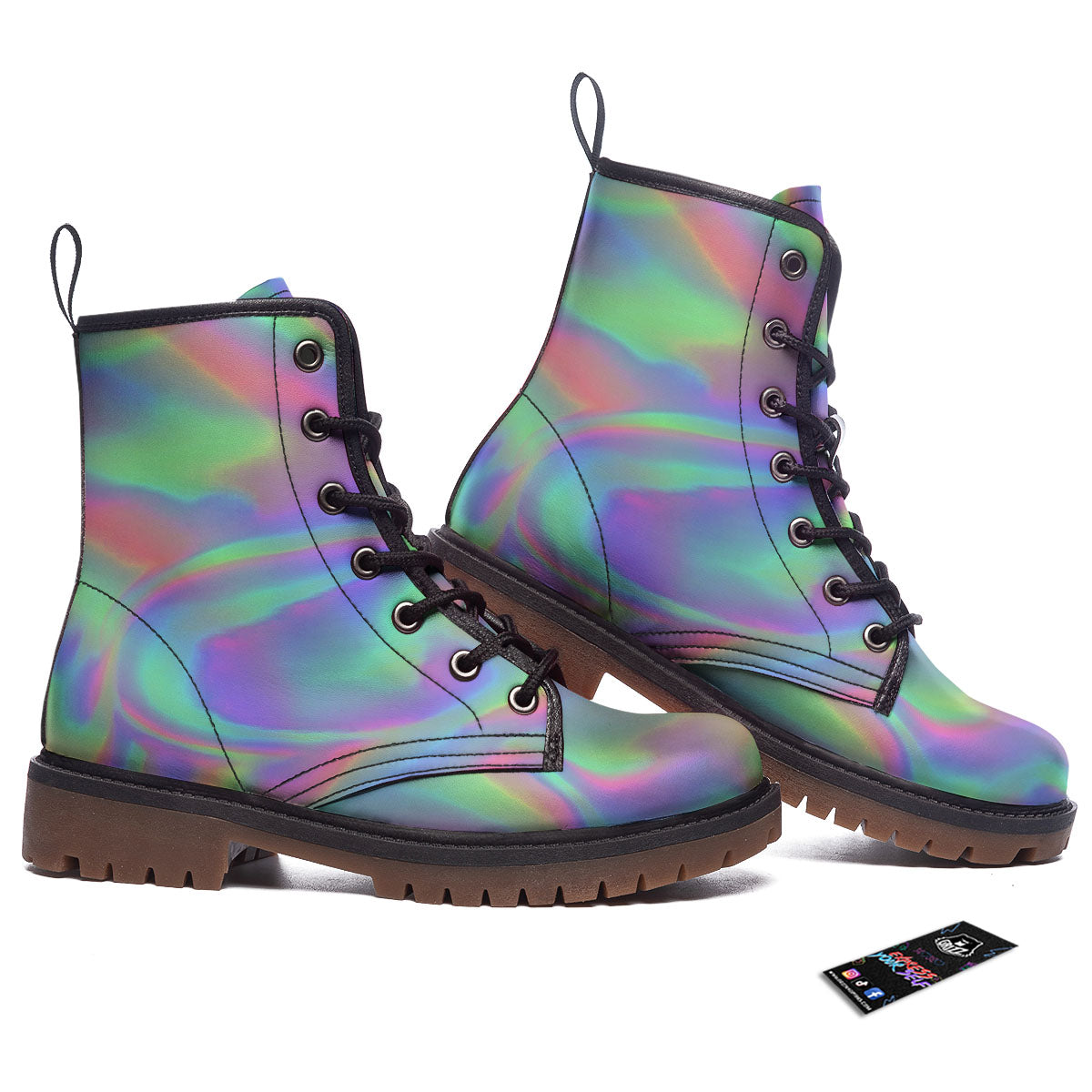 Trippy Psychedelic Holographic Print Work Boots-grizzshop