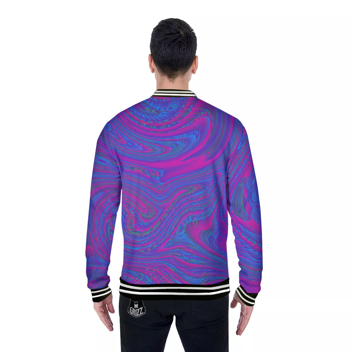 Trippy Psychedelic Purple Print Baseball Jacket-grizzshop