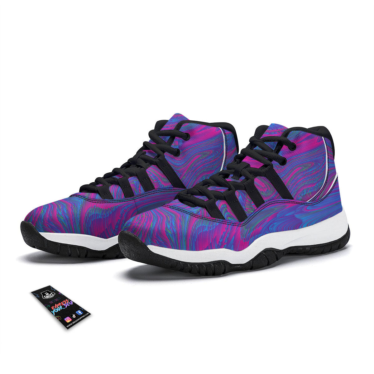 Trippy Psychedelic Purple Print Black Bball Shoes-grizzshop