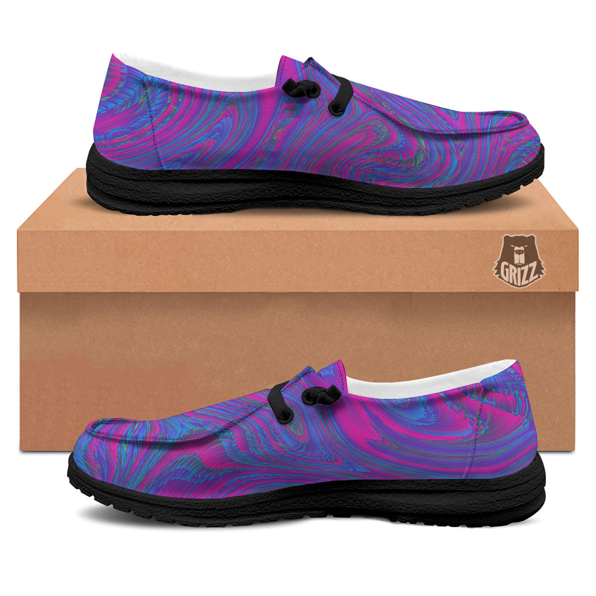 Trippy Psychedelic Purple Print Black Loafers-grizzshop