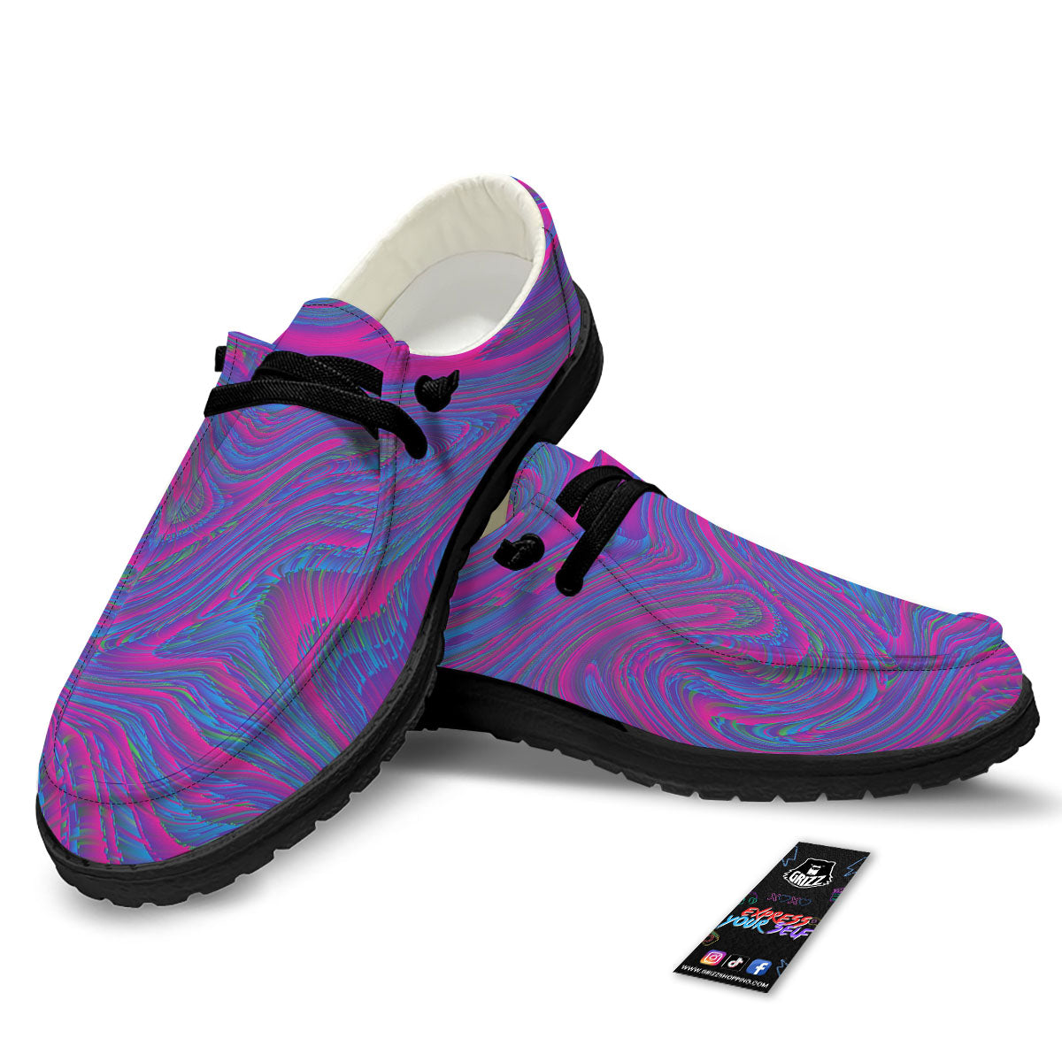 Trippy Psychedelic Purple Print Black Loafers-grizzshop