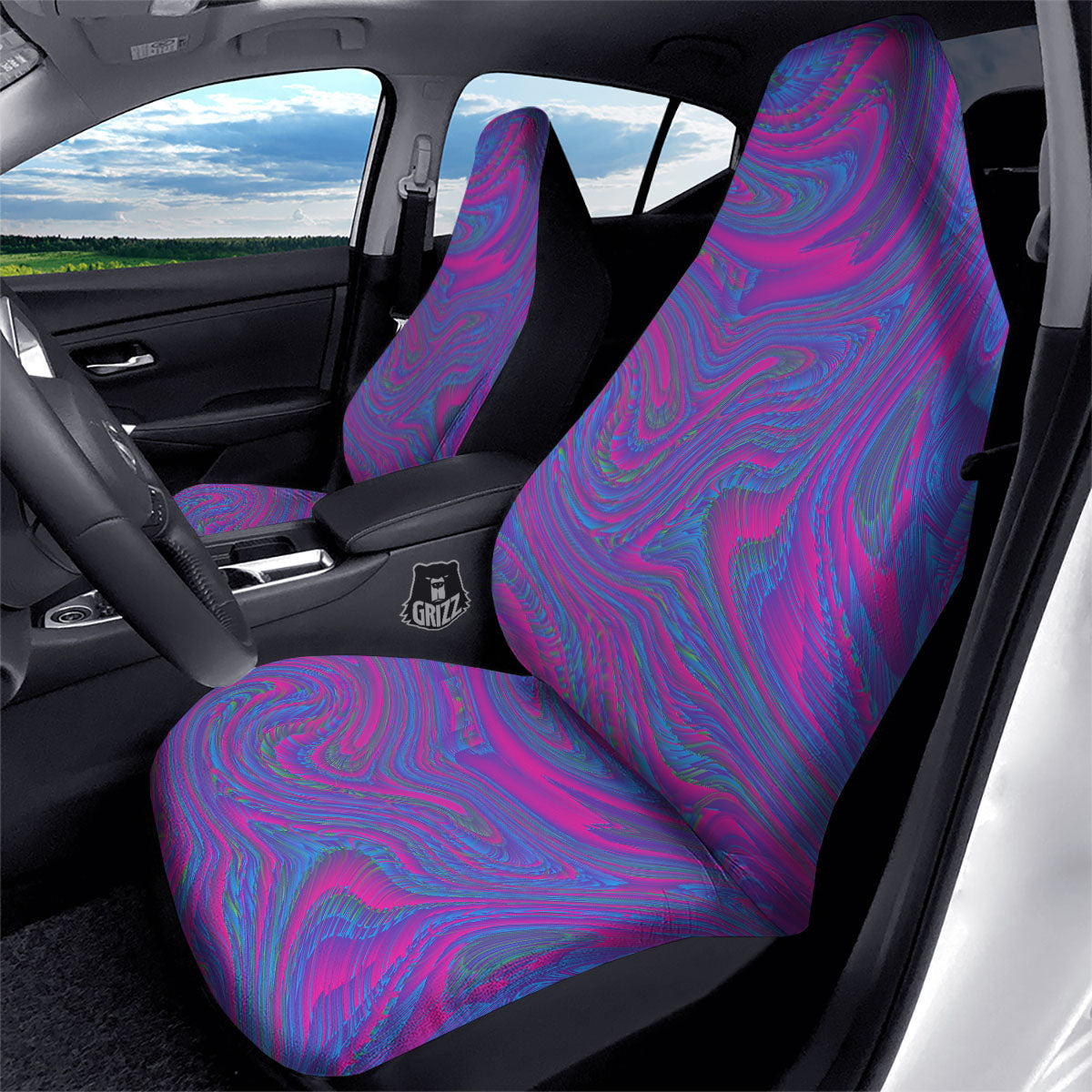 Trippy Psychedelic Purple Print Car Seat Covers-grizzshop