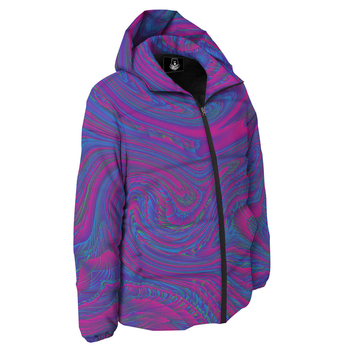 Trippy Psychedelic Purple Print Down Jacket-grizzshop