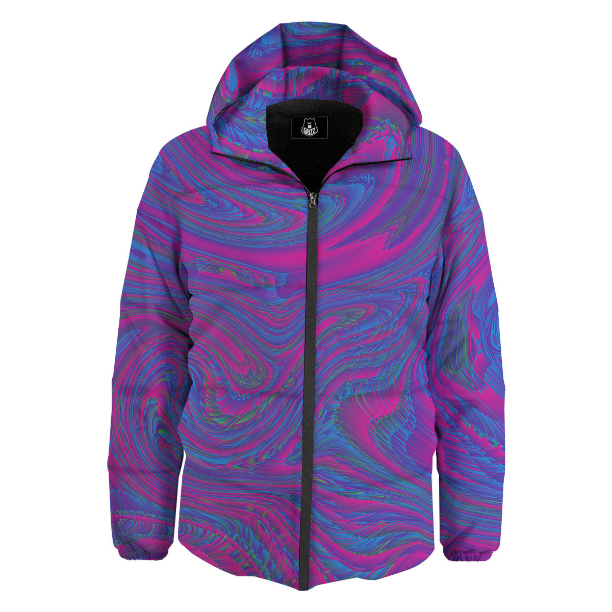 Trippy Psychedelic Purple Print Down Jacket-grizzshop
