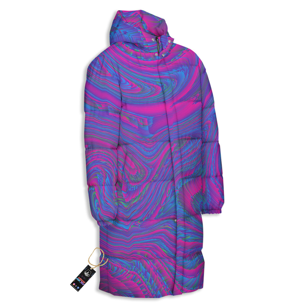 Trippy Psychedelic Purple Print Long Down Jacket-grizzshop