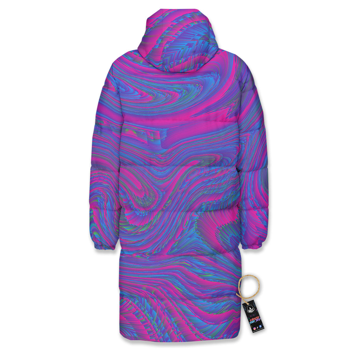 Trippy Psychedelic Purple Print Long Down Jacket-grizzshop