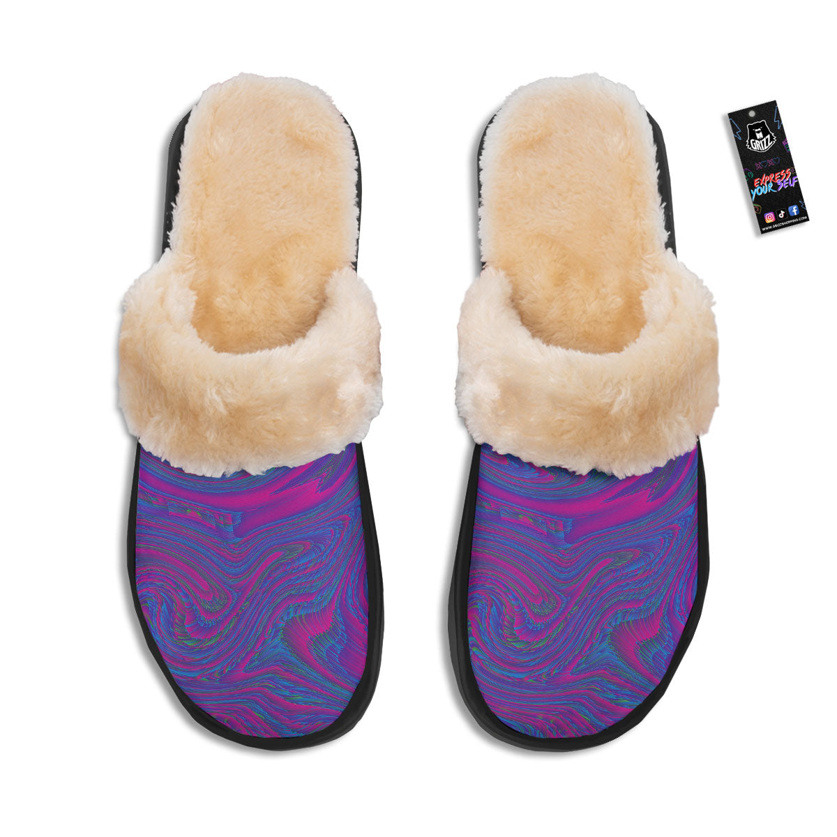 Trippy Psychedelic Purple Print Slippers-grizzshop