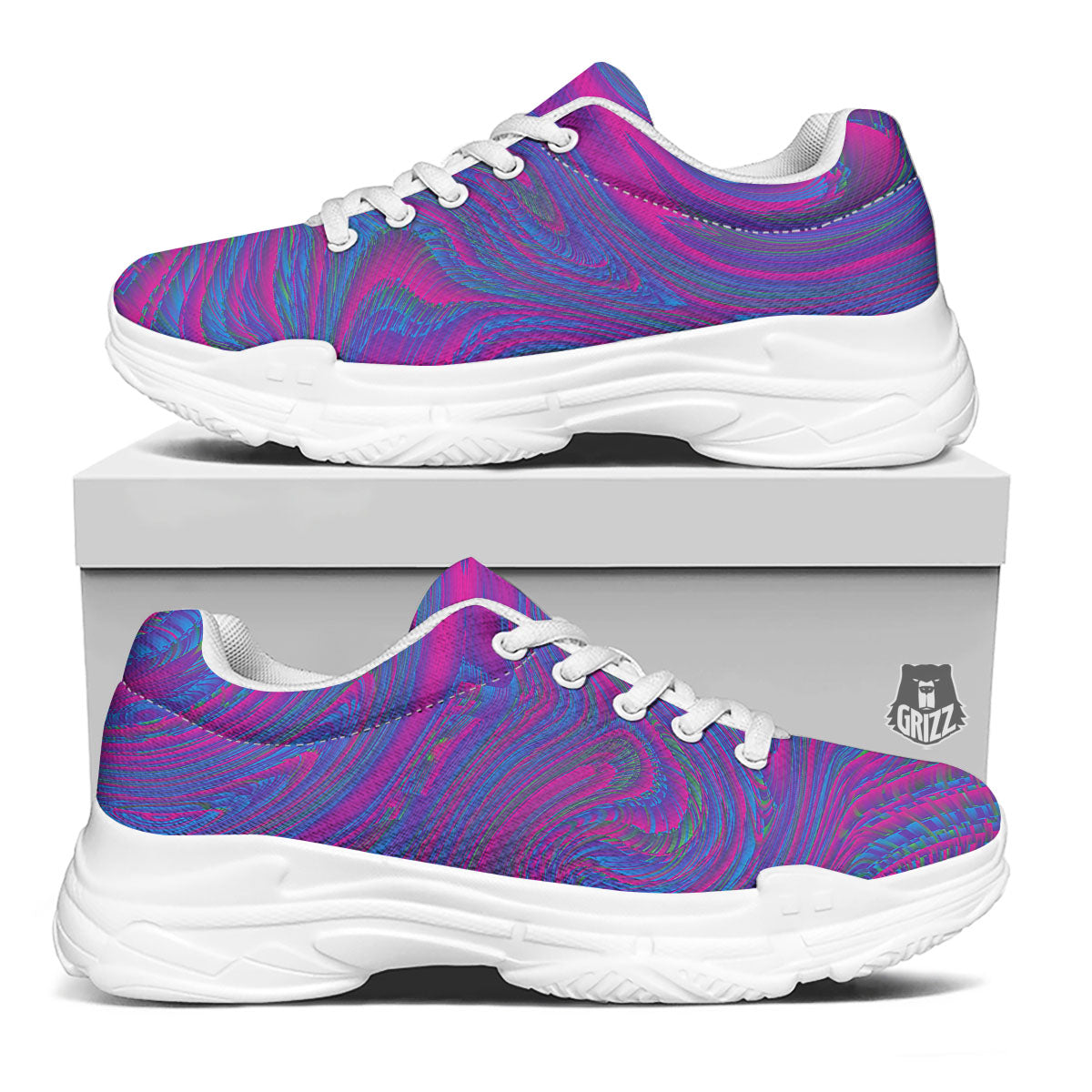 Trippy Psychedelic Purple Print White Chunky Shoes-grizzshop