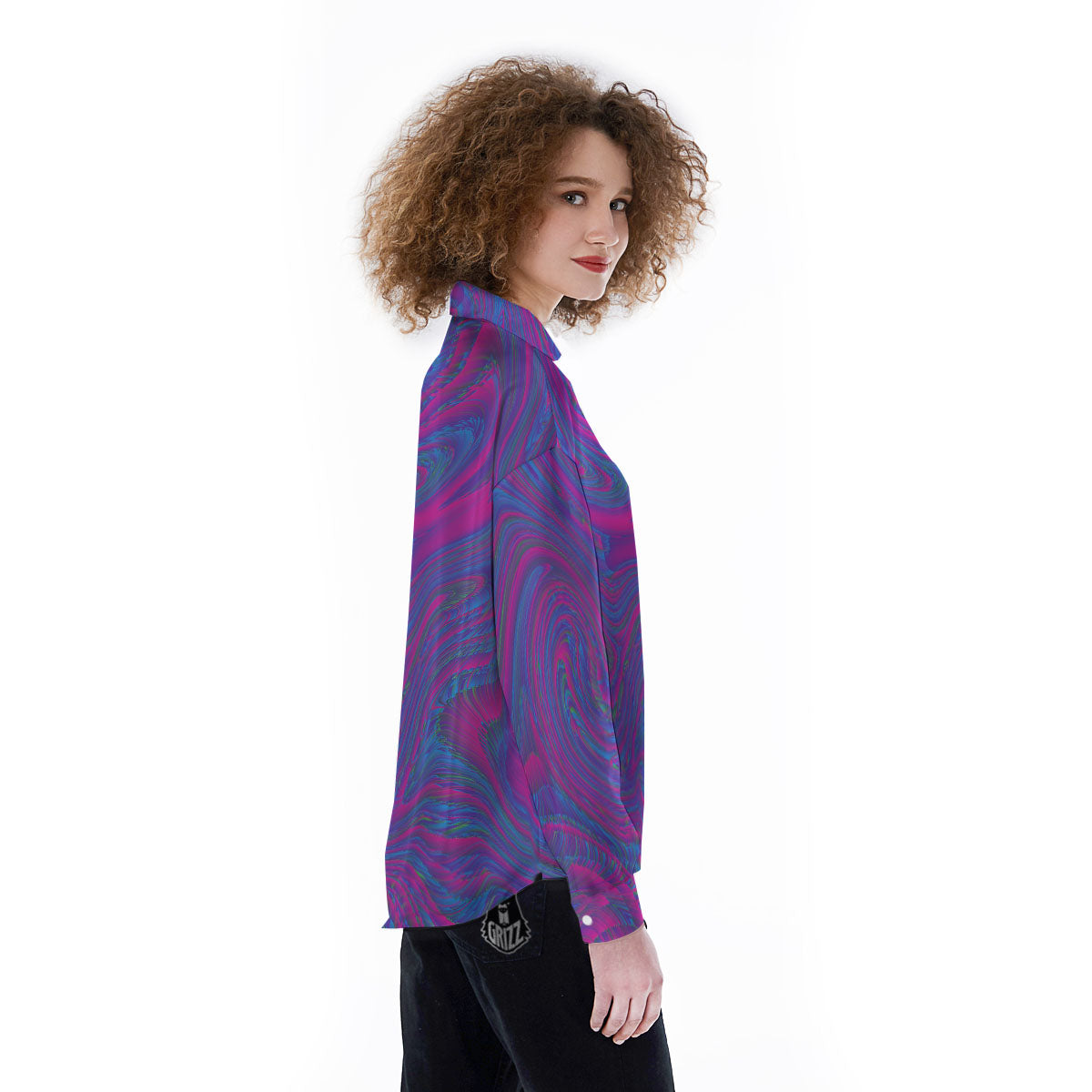 Trippy Psychedelic Purple Print Women's Long Sleeve Shirts-grizzshop
