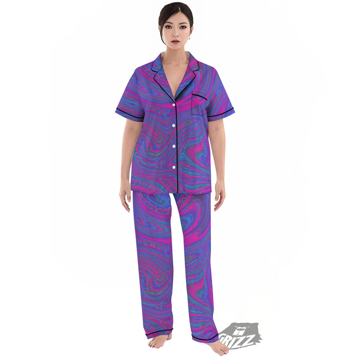 Trippy Psychedelic Purple Print Women's Pajamas Set-grizzshop