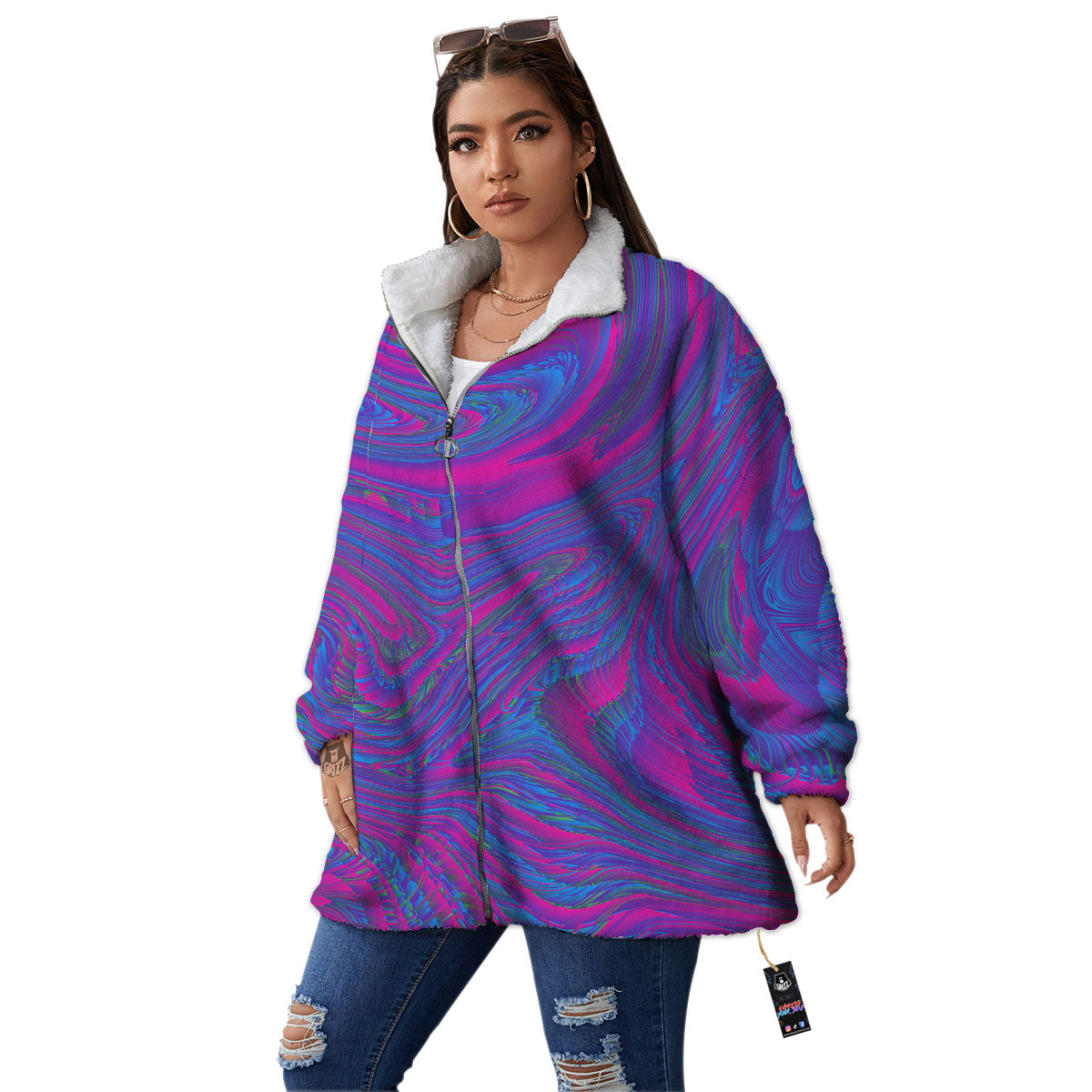 Trippy Psychedelic Purple Print Women's Sherpa Jacket-grizzshop
