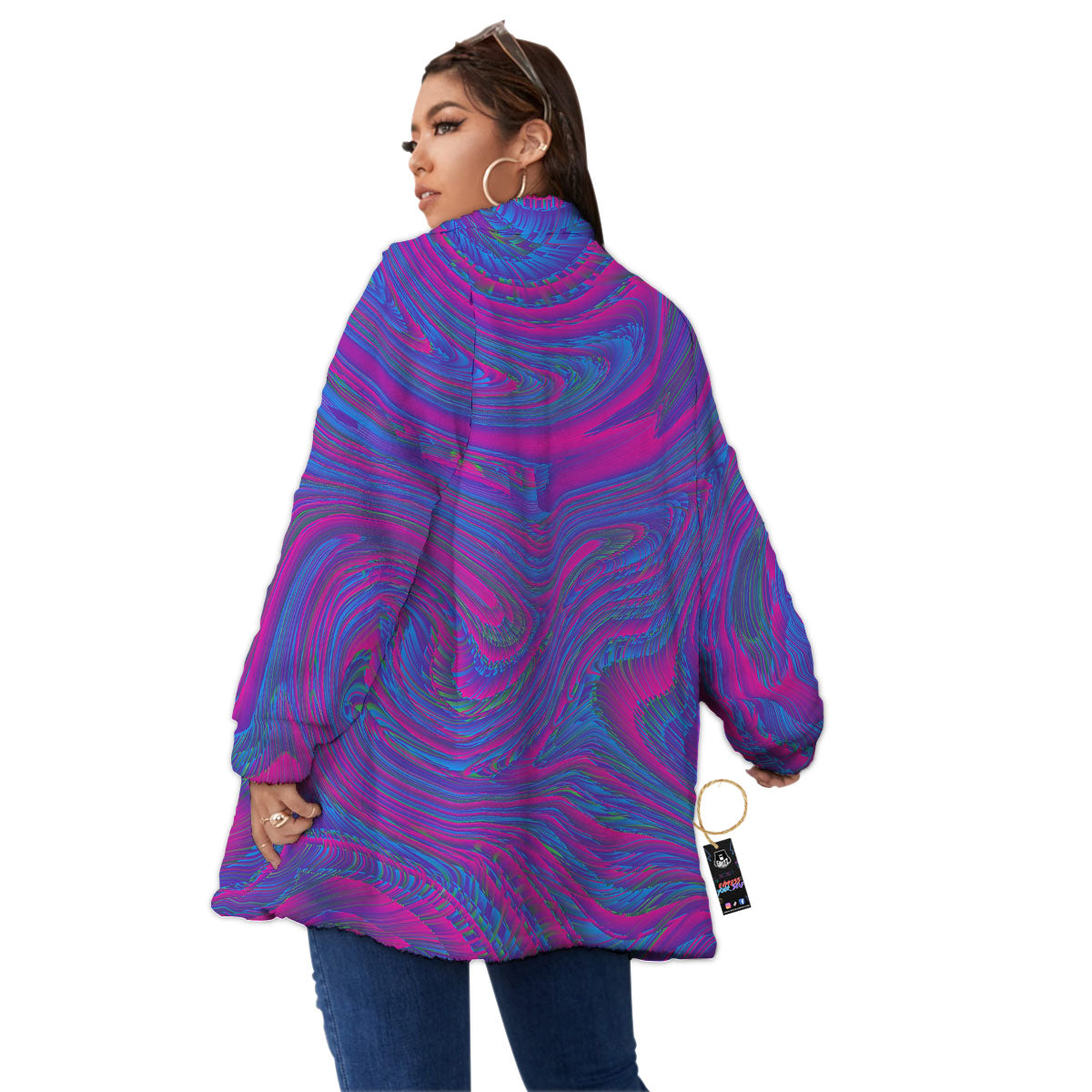 Trippy Psychedelic Purple Print Women's Sherpa Jacket-grizzshop