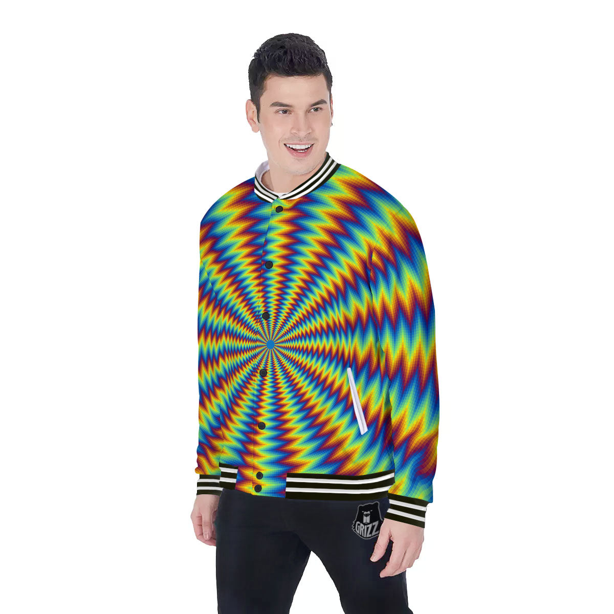 Trippy Psychedelic Rainbow Print Baseball Jacket-grizzshop