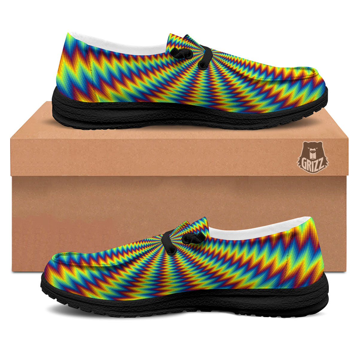 Trippy Psychedelic Rainbow Print Black Loafers-grizzshop