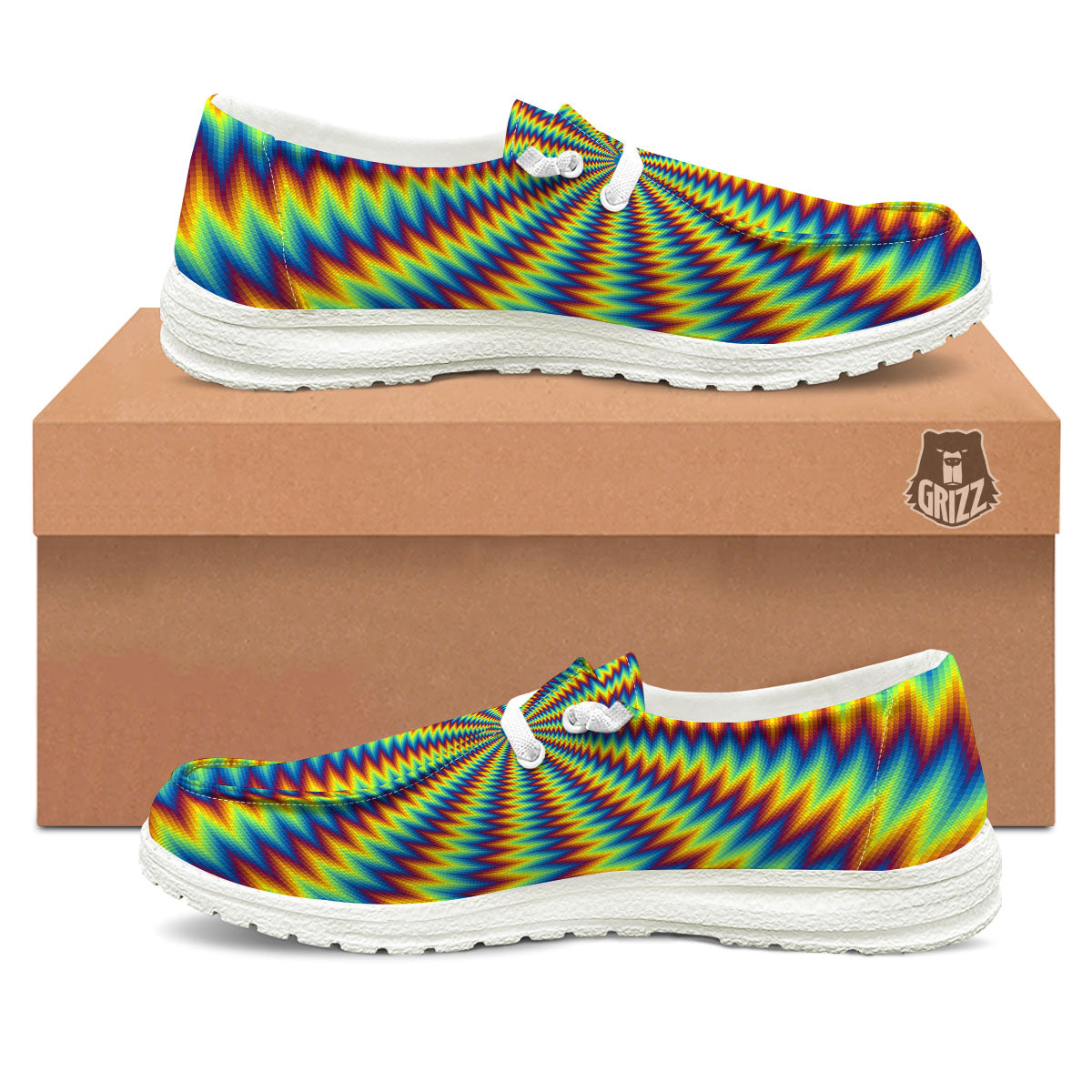 Trippy Psychedelic Rainbow Print Black Loafers-grizzshop