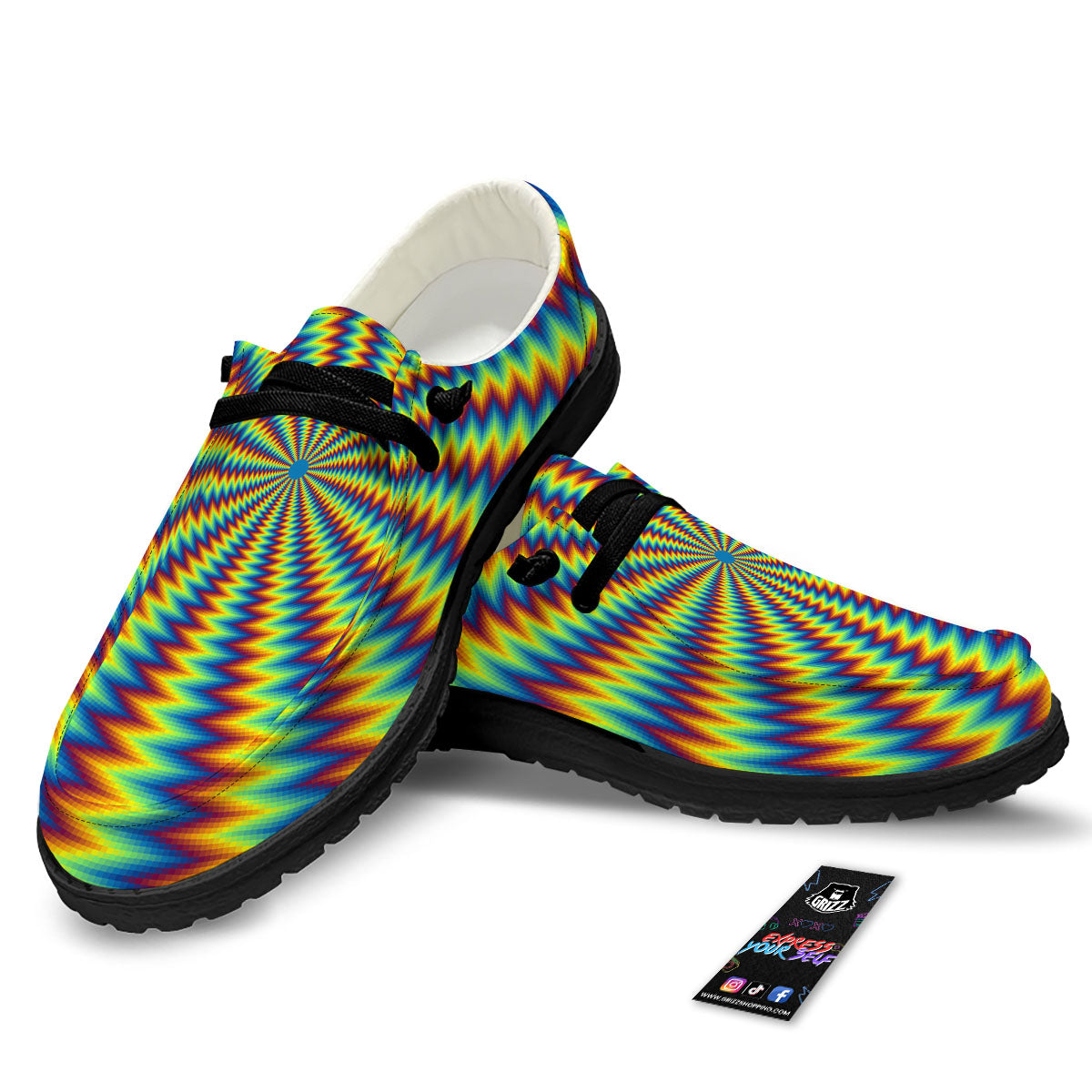 Trippy Psychedelic Rainbow Print Black Loafers-grizzshop