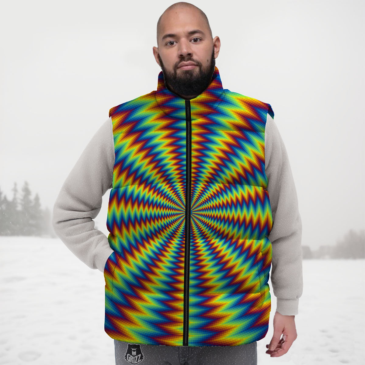 Trippy Psychedelic Rainbow Print Down Vest