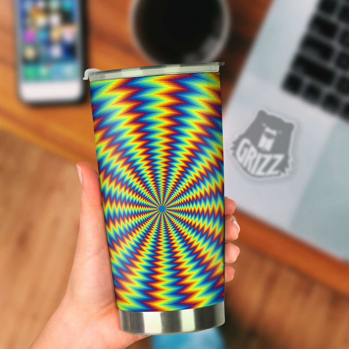 Trippy Psychedelic Rainbow Print Tumbler-grizzshop