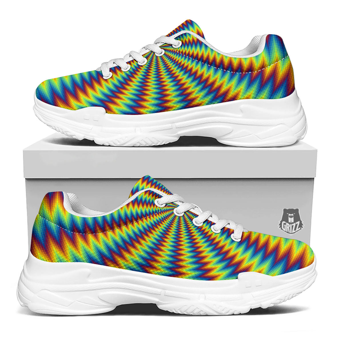 Trippy Psychedelic Rainbow Print White Chunky Shoes-grizzshop