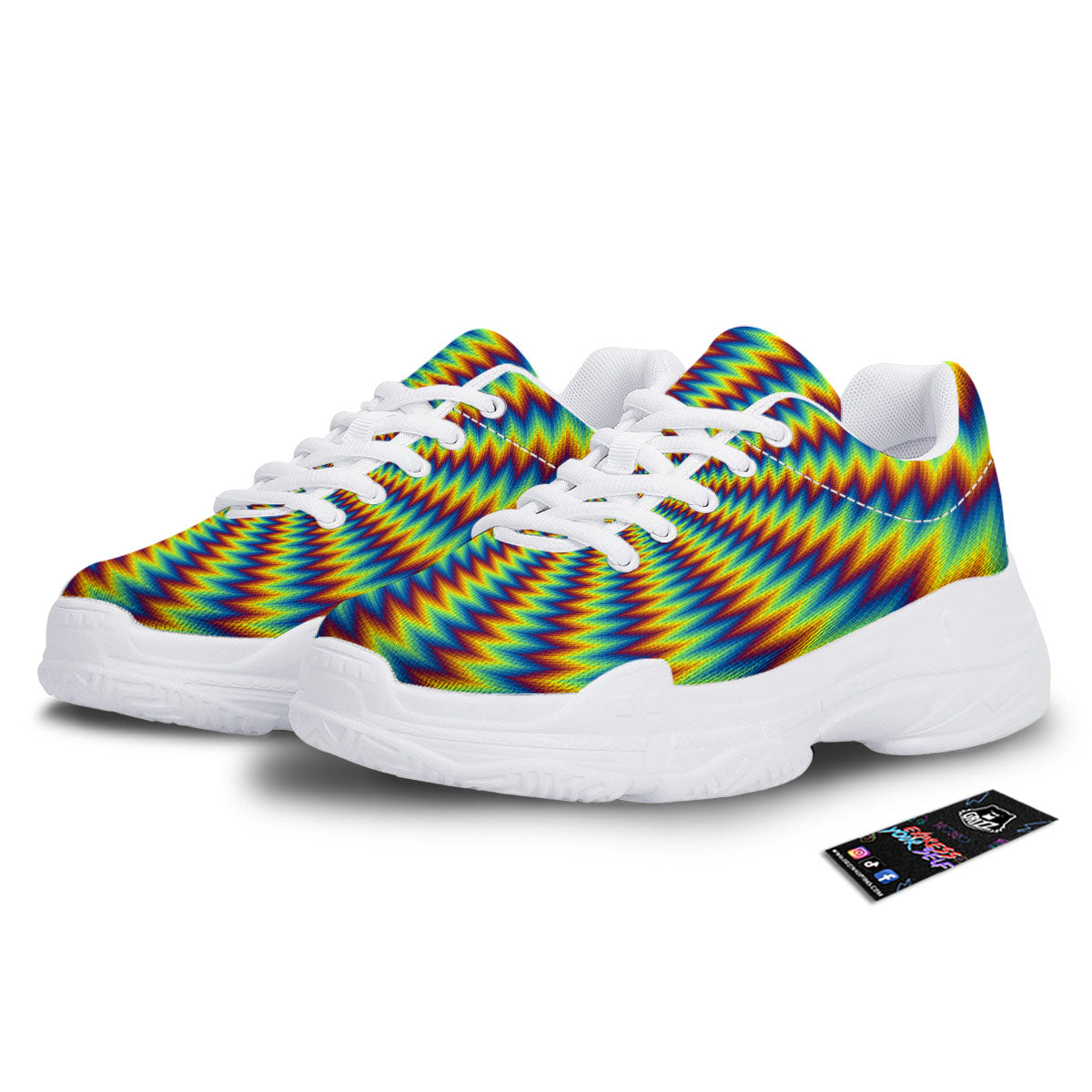 Trippy Psychedelic Rainbow Print White Chunky Shoes-grizzshop